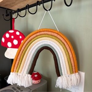 Boho Macrame Pastel Rainbow Yarn Wall Hanging — 12.5" Wide Cottagecore Nursery